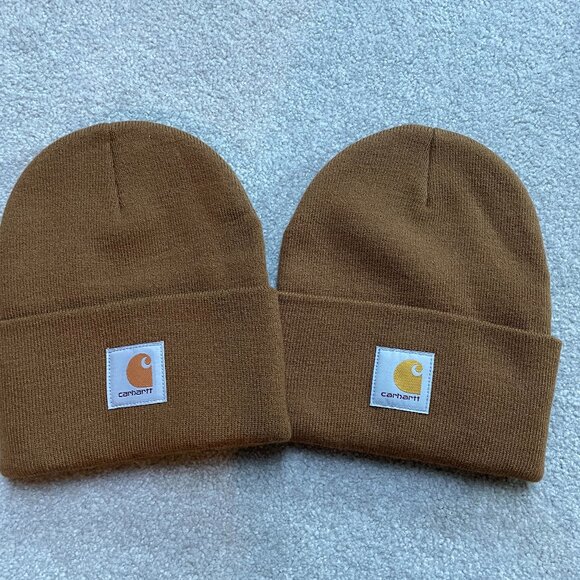 2 Carhartt A18 Knit Cuffed Beanies in Brown - Picture 2 of 5